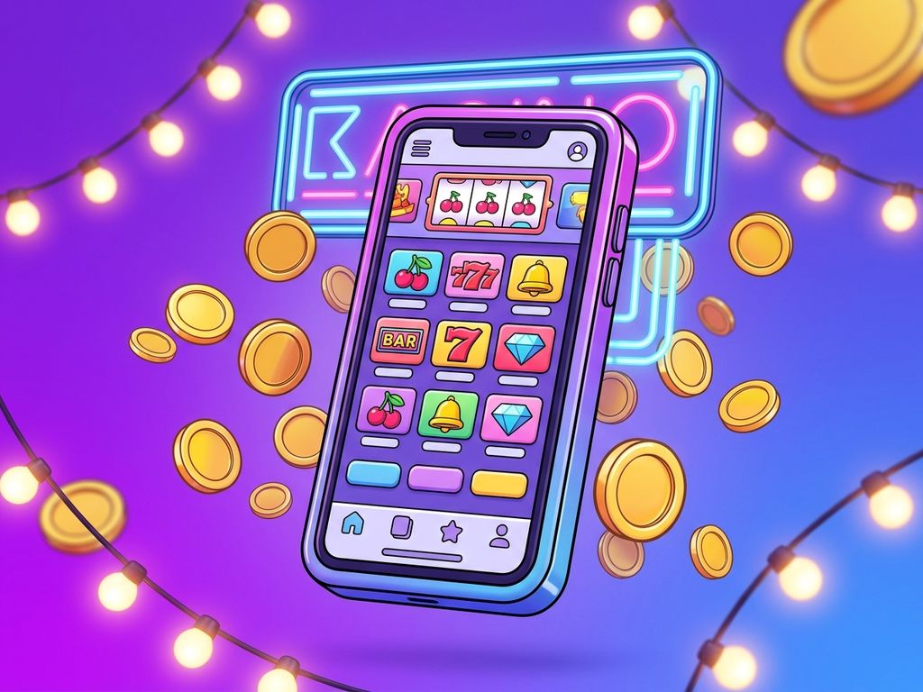 Smartphone displaying casino game lobby with floating coins